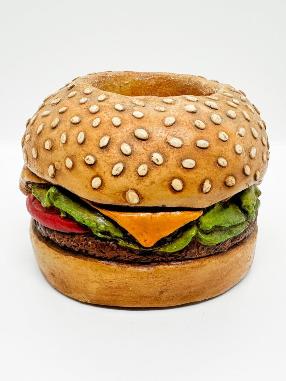 SOLD Vtg 70's Plaster Burger Planter Candle Pencil Obscure Oddity Food Man Cave